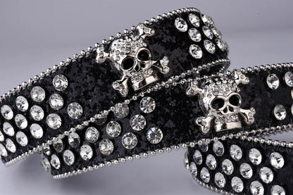 Rhinestone SkullBelt Western Cowgirl Belts For Women Girls Studded PU Leather Country Belt