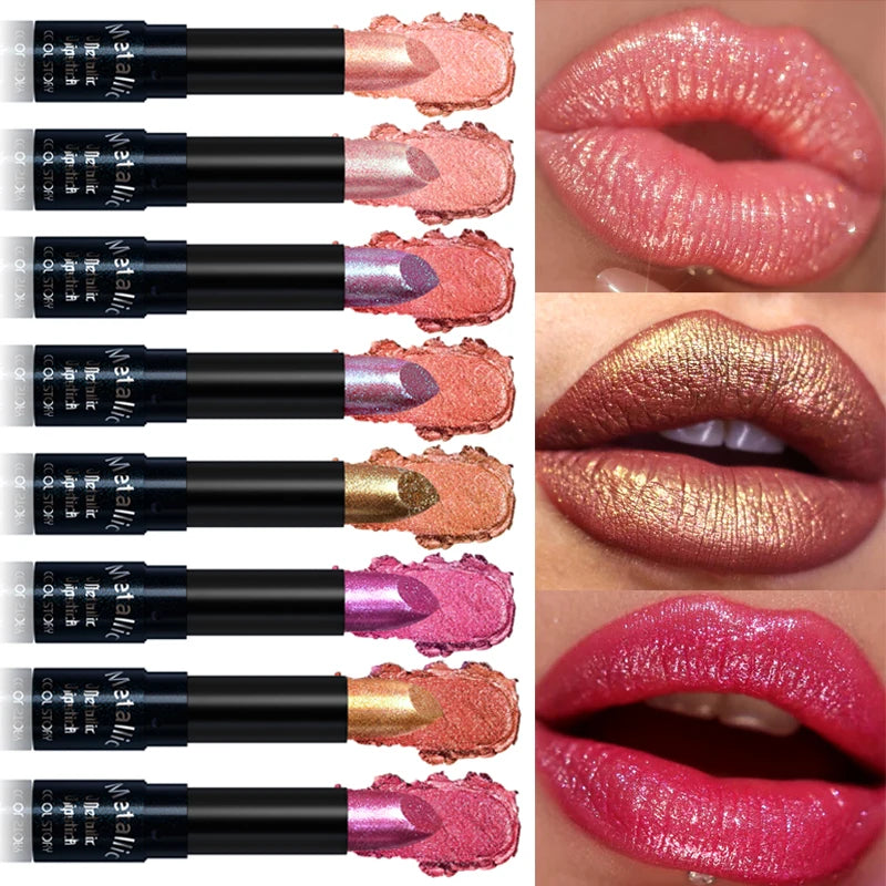 Diamond Pink Lipstick Metallic Glitter Lipstick Waterproof Shiny Pearlescent Dark Blue Red Matte Lip Gloss Halloween Lips Makeup