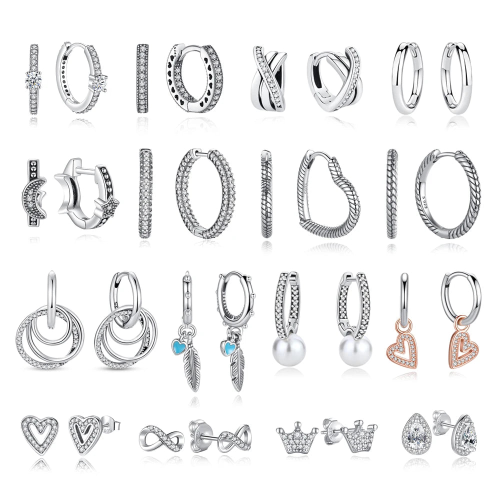 Original 925 Sterling Silver Earrings 2026 Stud Hoop Crystal Earings For Women Rose Gold Crown Heart Infinity Bee Earing...