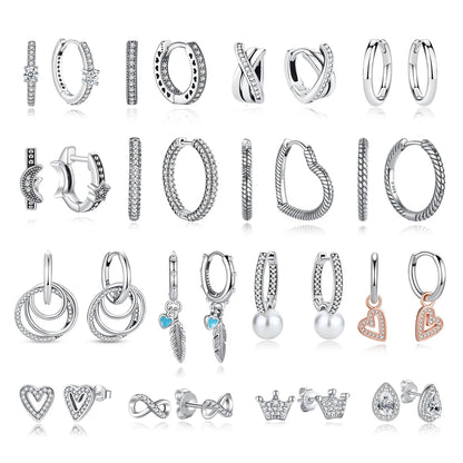 Original 925 Sterling Silver Earrings 2026 Stud Hoop Crystal Earings For Women Rose Gold Crown Heart Infinity Bee Earing...