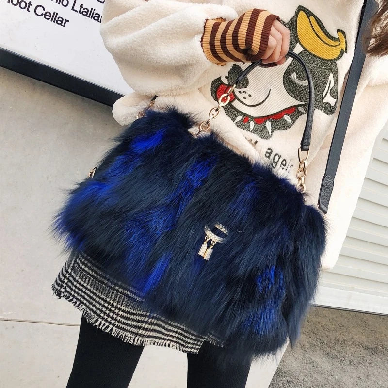 Fox Fur Women's Bag Fashion Large Capacity Furry Women's Handbag Designer Luxury Bag Handheld Crossbody High End Furry Bags Big
