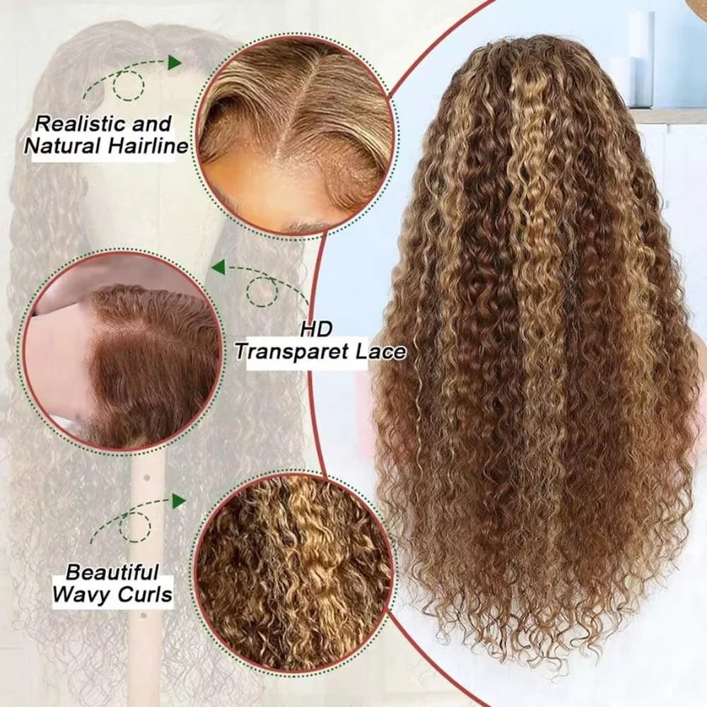 40 Inch P4/27 Ombre Highlight Human Hair Wig 13x6 HD Lace Frontal Wig Deep Wave Water Wave 13x4 Lace Curly Wigs For Black Women
