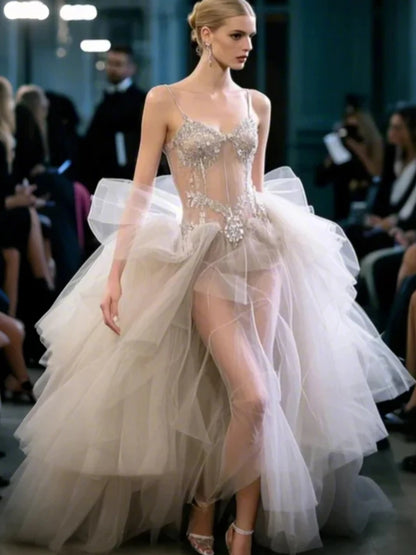 Sexy Beach Boho Wedding Dress Fashion Bridal Gown Tulle Wedding Dresses Sweetheart Neck Sequin Sweep Train 2025 Free Customized