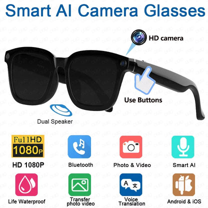 V03-T5 Smart AI Glasses HD Camera 1080P Video Recorder  Life Waterproof Al Voice Translation Bluetooth Call Sunglasses Glasses