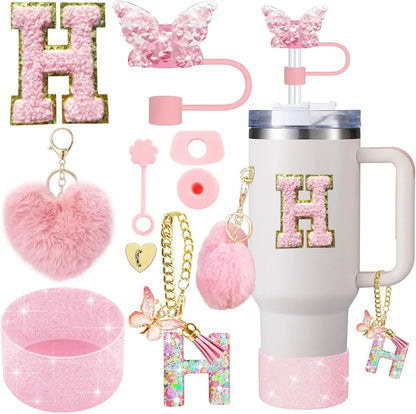 9PCS Cup Accessory Set for Stanley 30oz 40oz Butterfly Straw Cover Cap Silicone Boot Charm Initials Sticker Spill Proof Stopper
