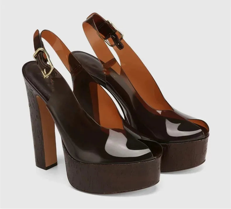 2026Women's Summer Thick Soled High-heeled Sandals, Fashionable Transparent Plus Size Women's 34-44 Plus Size Sandals