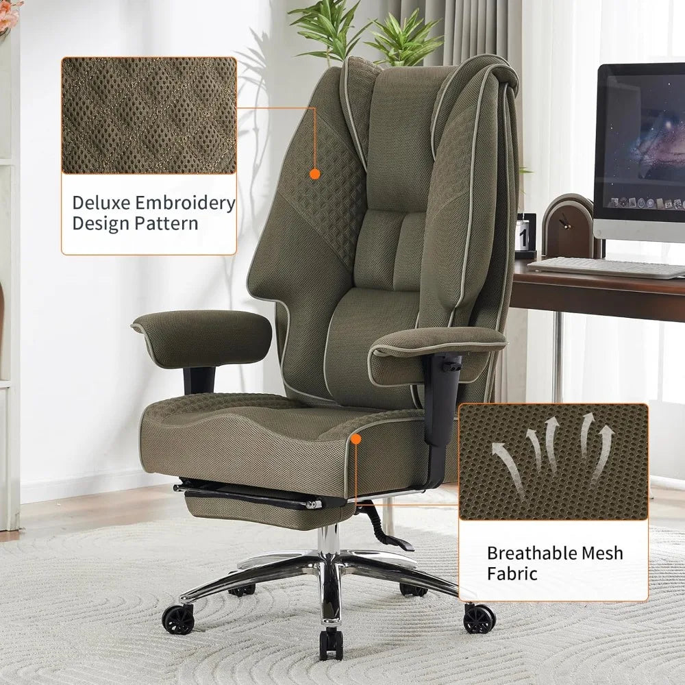 big and tall office chair 400lbs wide seat, leather high back executive office chair with foot rest, ergonomic chairs lumbar sup