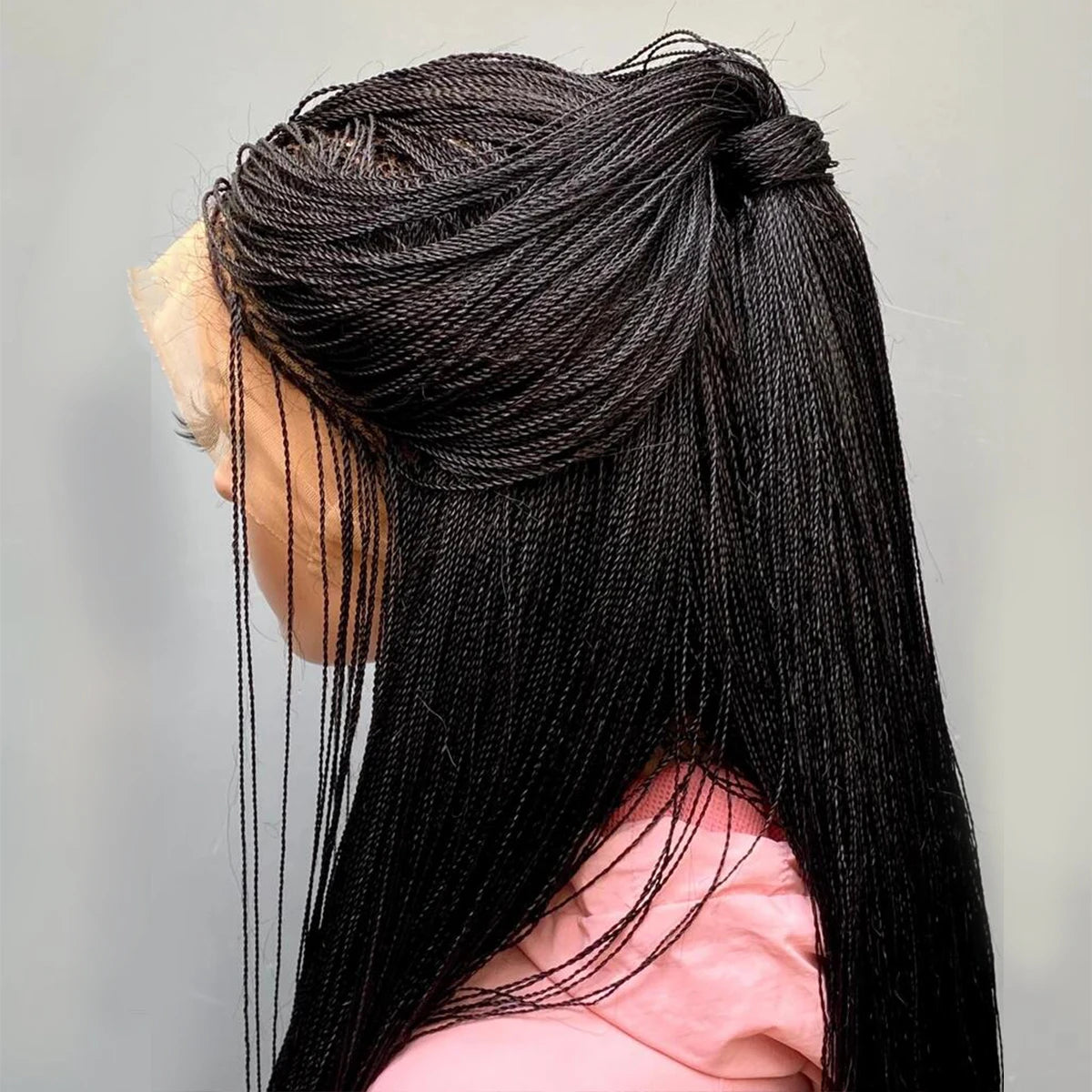 28 Inch Micro Twist Braided Wig for Black Women Front Lace Color 1B Black Braids Glueless Tiny Twist Braid Wigs