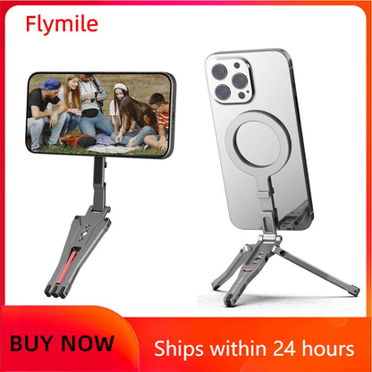 Flymile Magnetic Selfie Stick Tripod for Magsafe iPhone 16 15 14 13 12 Pro Max Samsung Phone Foldable Desktop Tripod 1/4" Holes