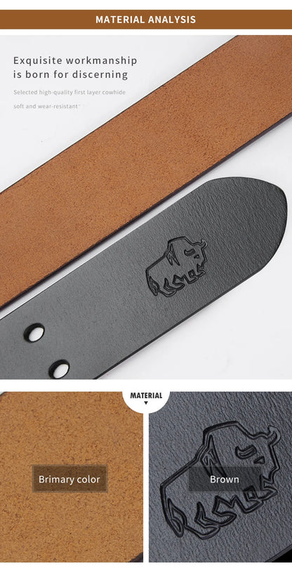 BISON DENIM Men Belt High Quality Leather Belt For Men Genuine Leather Strap Luxury Pin Buckle Fancy Vintage Jeans Belt For Men - Kimlud