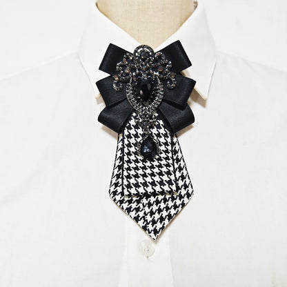 A Handmade Women's Plaid Black Diamond Tie, a Must-Have for the Back-To-School Season, Paired with Uniforms, Versatile, Dark Style