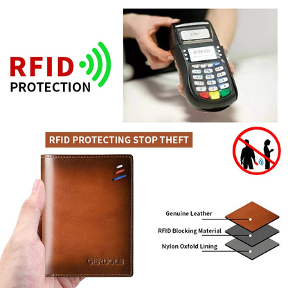 Men’s genuine leather wallet with zipped coin pocket, top-grain cowhide RFID-protected credit card holder | Kimlud Mid...