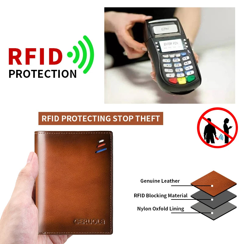 Men’s genuine leather wallet with zipped coin pocket, top-grain cowhide RFID-protected credit card holder | Kimlud Mid...