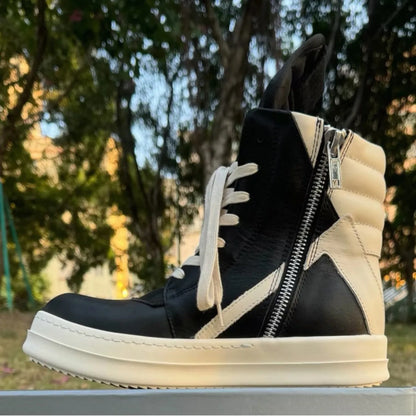 Classic Beige Leather High Top Shoe Retro Men Boots Sneaker ZIP Women Casual Shoes Lace Up Sneakers Luxury Gray Ankle Boot
