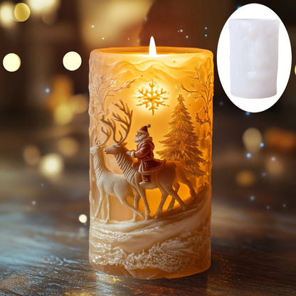 3DReindeer riding Santa Claus relief cylindrical candle silicone mold Christmas tree snowflake snow forest reindeer resin molds