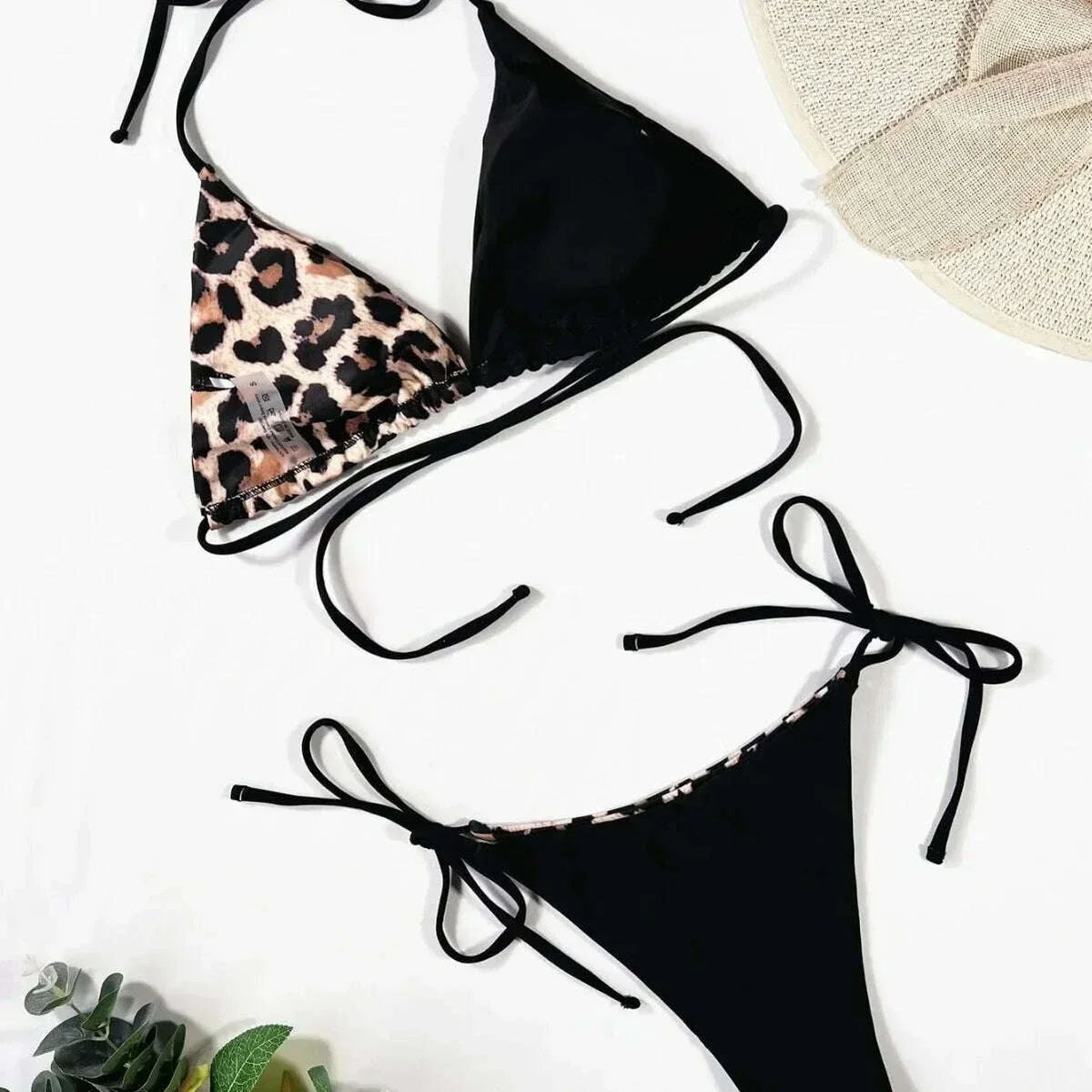 New Split Women's Swimsuit Leopard Print Sexy Halter Suspender Bikini Triangle Bag Bikini