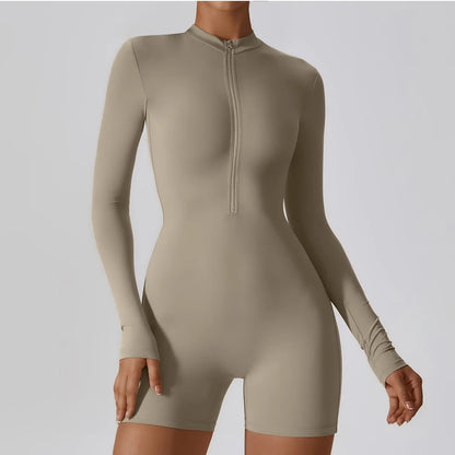 Yoga Jumpsuit Women Seamless Sports Zipper Jumpsuit Set Gym Long Sleeve Fitness Suit Elastic Gym Workout Bodysuit Athletic Wear - Kimlud