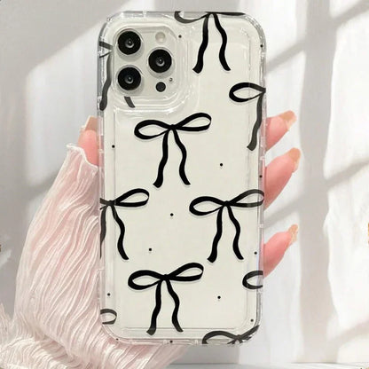 Cute Pink Heart Bow Phone Case for IPhone 17 16 15 14 13 12 11 Pro Max 13 12 Mini 17Air 16e Shockproof Soft Clear Cases Coque - Kimlud