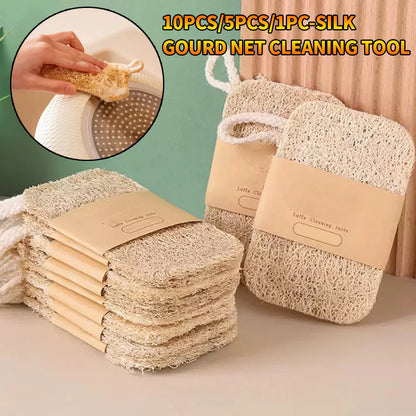 10PCS/5PCS/1PC - Double layer natural loofah sponge for kitchen cleaning, biodegradable, suitable for kitchen cleaning