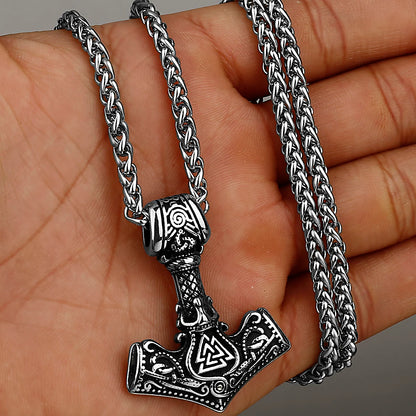 Nordic Mjolnir Valknut Rune Necklace Men's Amulet Pendant Stainless Steel Viking Scandinavian Vienna Pendant Necklace Gift