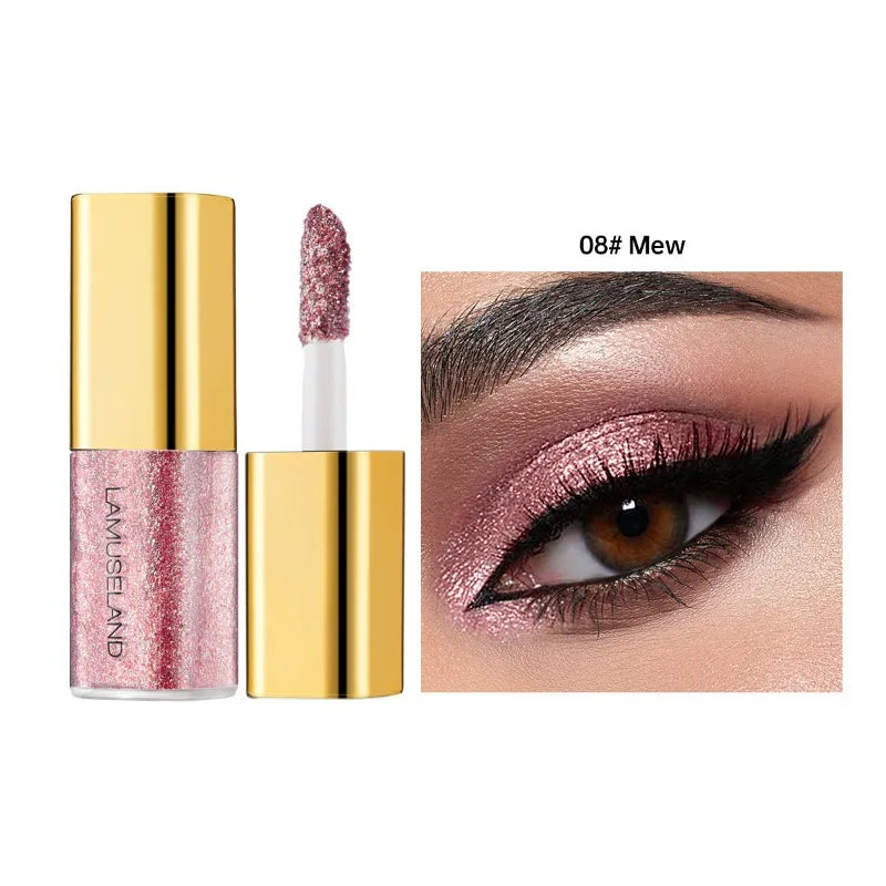 8 Colors Pearlescent Liquid Eyeshadow Fine Shimmer Highlight Glitter Eye Shadow High Shine Long-Lasting & Smudge-Proof...