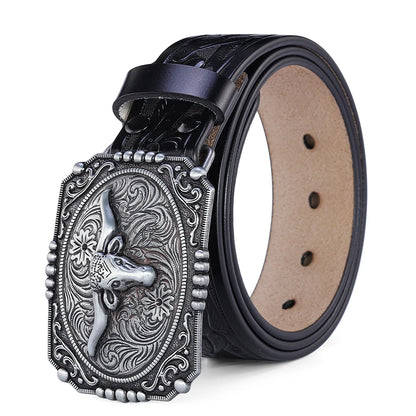 Western Belt Men Genuine Leather Belts for Men Women Cowboy Cowgirl Big Letters Buckle Gold Male Belts Long Black Brown Quality