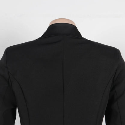 Elegant Black Long Dress with Notched Double Breasted Design Slim Fit Suitable for Formal Occasions Evening Outings Outerwear