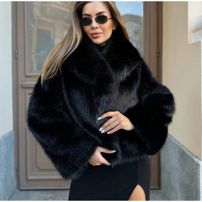 Luxury Thick Faux Fur Coat for Women Warm Soft Lapel Long Sleeve Eco-Friendly Outerwear for Autumn Winter Lady's Fur Coat
