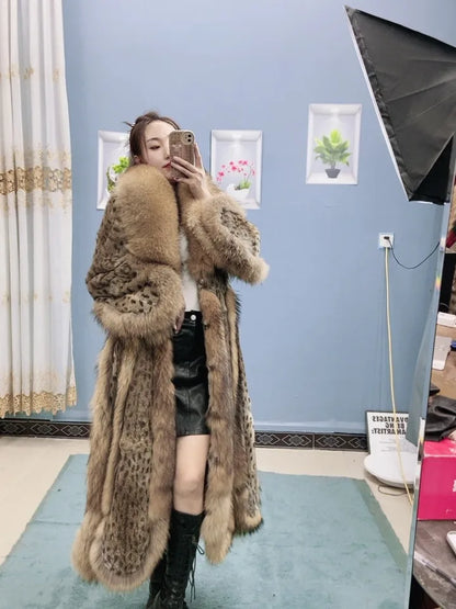 Winter women's nine-tailed fox fur whole skin raccoon fur lengthened personality catwalk fashion skirt jacket