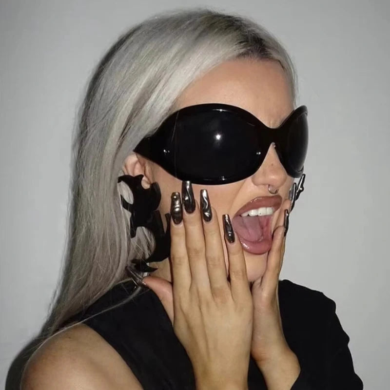 Motorcycle Fashion Brand Y2K Punk Sunglasses Goggle New Women Men Oval Sports Sun Glasses Female Oversized Driving Goggles - Kimlud