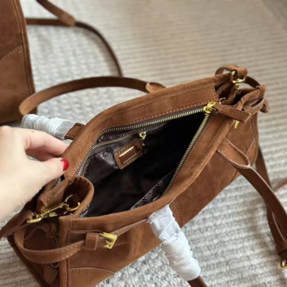 2025 New Casual Versatile Leather Belt Buckle Suede Retro Underarm Bag Premium Texture Niche Handbag Crossbody Bag Shoulder Bag