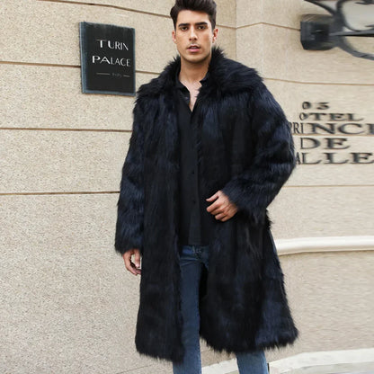 Men Faux Fox Fur Long Jacket Coat Winter Thick Fluffy Long Sleeve Warm Shaggy Luxury Faux Fur Long Jacket Bontjas Jackets Mens