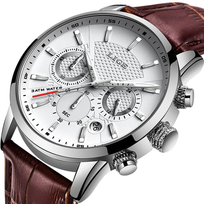 2025 LIGE Top Brand Luxury Casual Leather Quartz Men Watch Man Business Clock Male Sport Waterproof Date Chronograph Men Watches