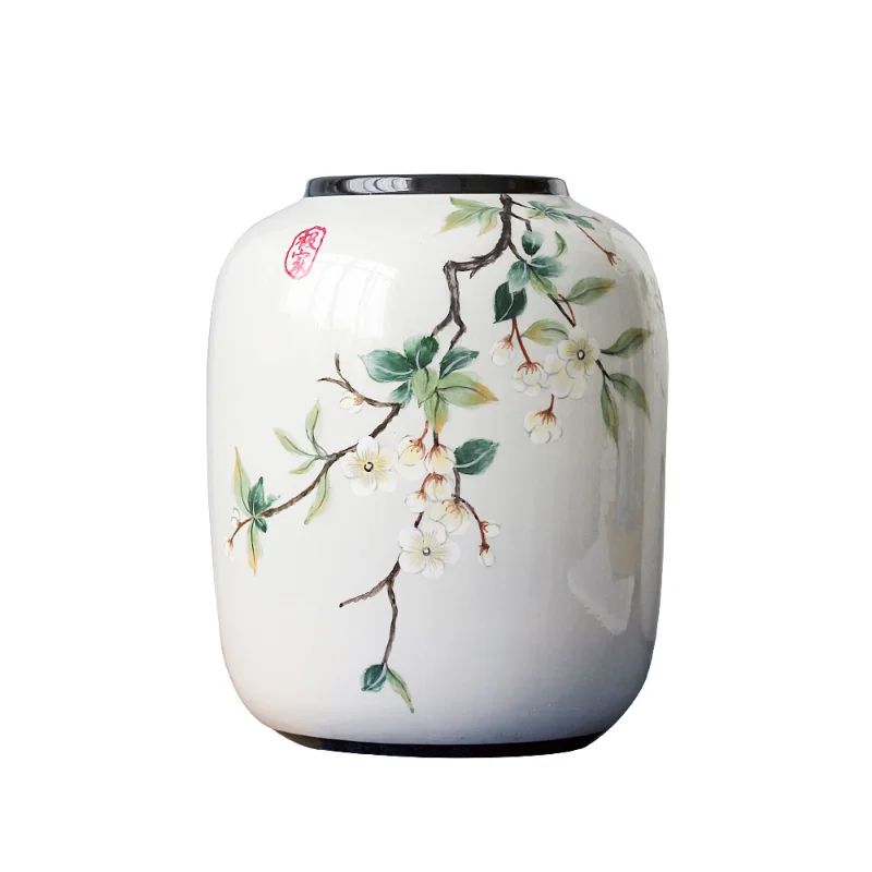 Chinese ceramic vase ornament, living room entrance floral art, home hydroponics creative simple round housewarming gift flower