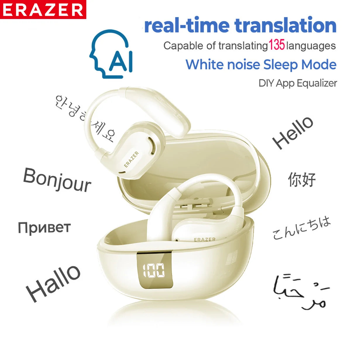 ERAZER XT66PRO Bluetooth Earphones ASMR Headsets DIY APP AI Translator Earbuds Wireless Headphones 13 Hours long life Display - Kimlud