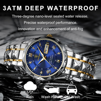 POEDAGAR Luxury Men's Watches Waterproof Luminous Date Week Watch For Man Stainless Steel Quartz Casual Men Wristwatch+Box Gift