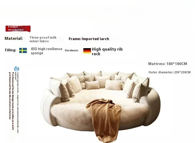 Italian Light Luxury Round Bed Cream Wind Bedroom Wedding Bed Princess Aesthetics Fashion Letto Matrimoniale Home Furniture