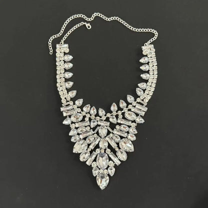 Luxurious geometric necklace, exaggerated rhinestone collarbone chain, retro banquet accessory | Kimlud Premium Jewelry
