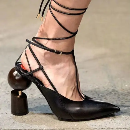 Sestito The Latest Lady Strange Style High Heels Pointed Toe Sandals Woman Ankle Strap Mixed Color Runway Shoes Girls Slingbacks - Kimlud