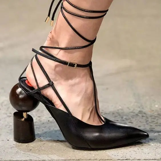 Sestito The Latest Lady Strange Style High Heels Pointed Toe Sandals Woman Ankle Strap Mixed Color Runway Shoes Girls Slingbacks - Kimlud