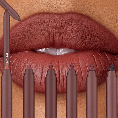 6Colors Waterproof Fadeless Matte Brown Lipstick Lipliner Pen Lips Contour Filling Pen Black Lipliner Makes Its Mouth Look Plump