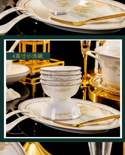 Jingdezhen dish set housewarming tableware set bowl and plate ceramic tableware set light luxury plate bowl | Kimlud...