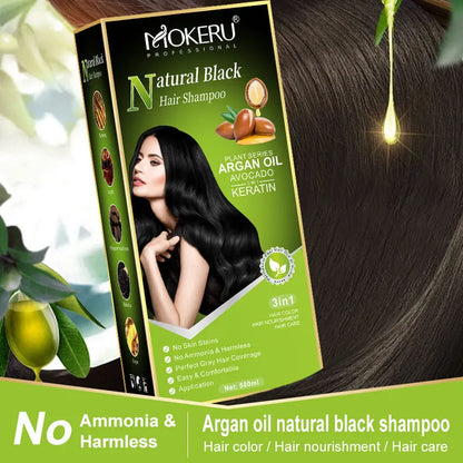 Mokeru Argan Oil Natural Avocado Keratin Long Lasting Dark Coffee Brown Permanent Hair Dye Shampoo for Gray Hair Coverage