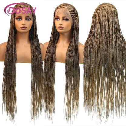 36'' Burgundy Full Lace Braided Wigs Faux Locs for Black Women Synthetic Knotless Cornrow Braid Wig Side Part Wig Box...