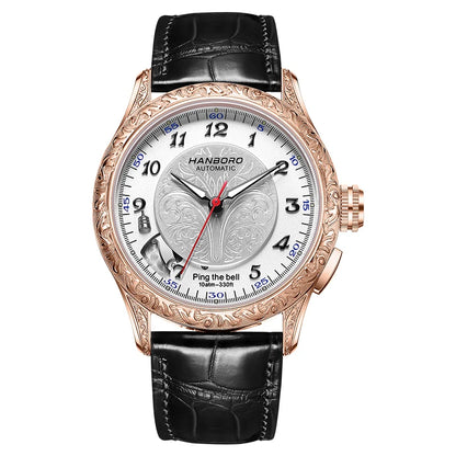 HANBORO Mechanical Alarm Watch Men Automatic Ping Bell Hourly Chime Luxury 100M Waterproof Sapphire Steel Business...