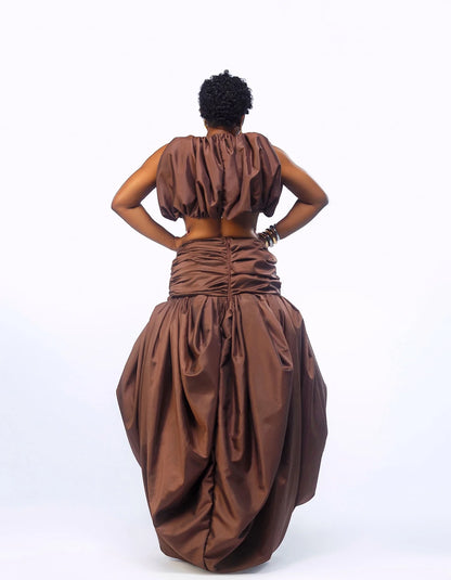 Custom Brown High Low Skirt African Pleated Satin Evening Party Skirts Coco Ruffles Bubble Skirt Aso Ebi Style Birthday Skirt