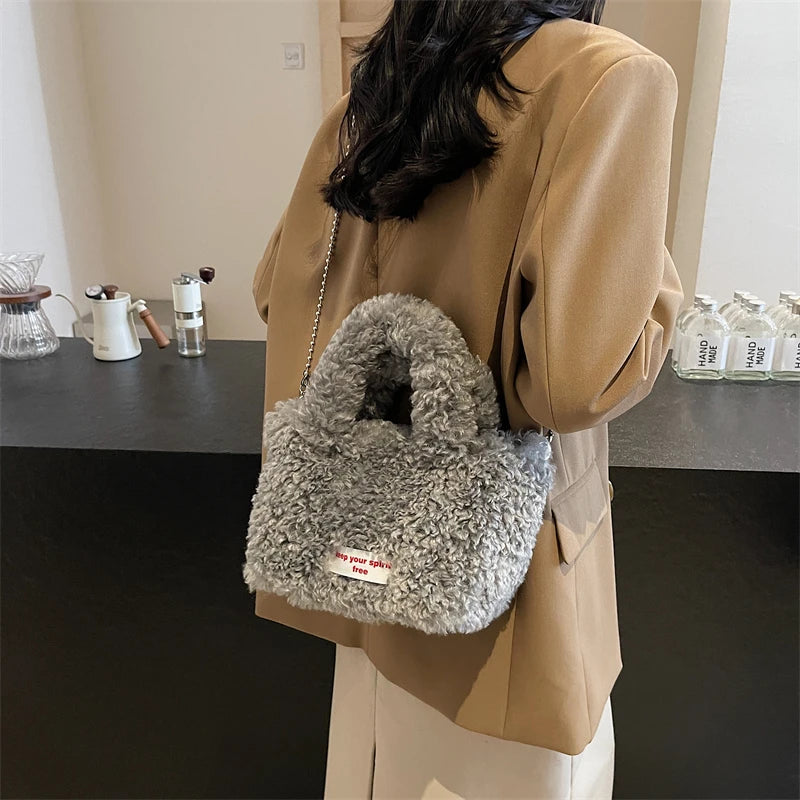 Zipper Sweet Plush Velvet Shoulder Bags for Women Cute Autumn and Winter 2025 New Solid Color Versatile Youth Women's Handbag