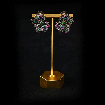 HD European and American  Sweet Retro Heavy Industry Elegant Literary Sparkling Rhinestone Butterfly Necklace Stud Earrings