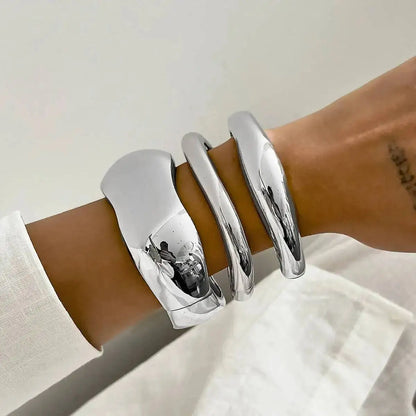 Ingemark 3 Styles Punk Metal Spring Wide Bangles Women Hip Hop Gold Color Geometric Arm Bracelets Grunge Jewelry...