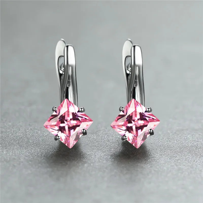 Cute Female Champagne Square Jewelry Luxury Crystal Zircon Stone Hoop Earring Rose Gold Color Wedding Earrings For Women